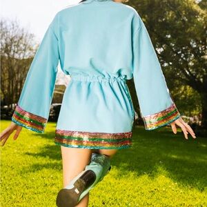 Queen of Sparkles Teal Rainbow Sequin Stripe Dress